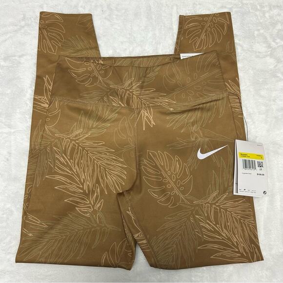 Nike One Luxe Leggings Mid-Rise 7/8 Pants Tropical Gold Tan Dark Driftwood Small - Picture 4 of 13